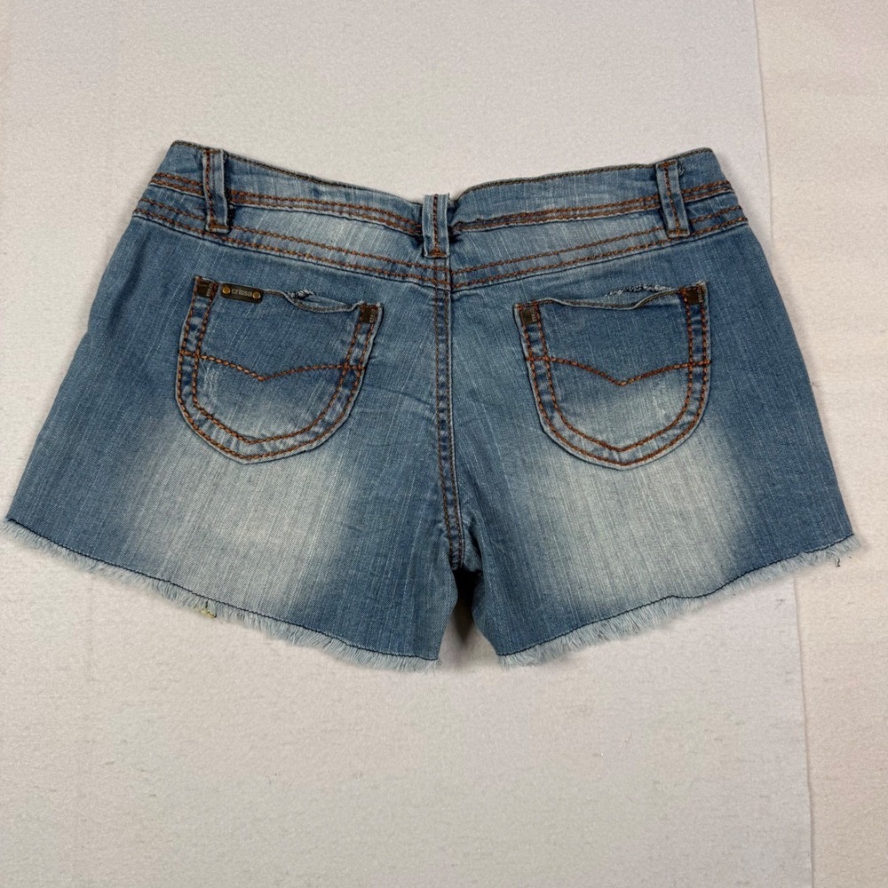 Y2K Crissa Women Low Rise Denim Shorts Country Farm Rodeo Frayed Hem 29